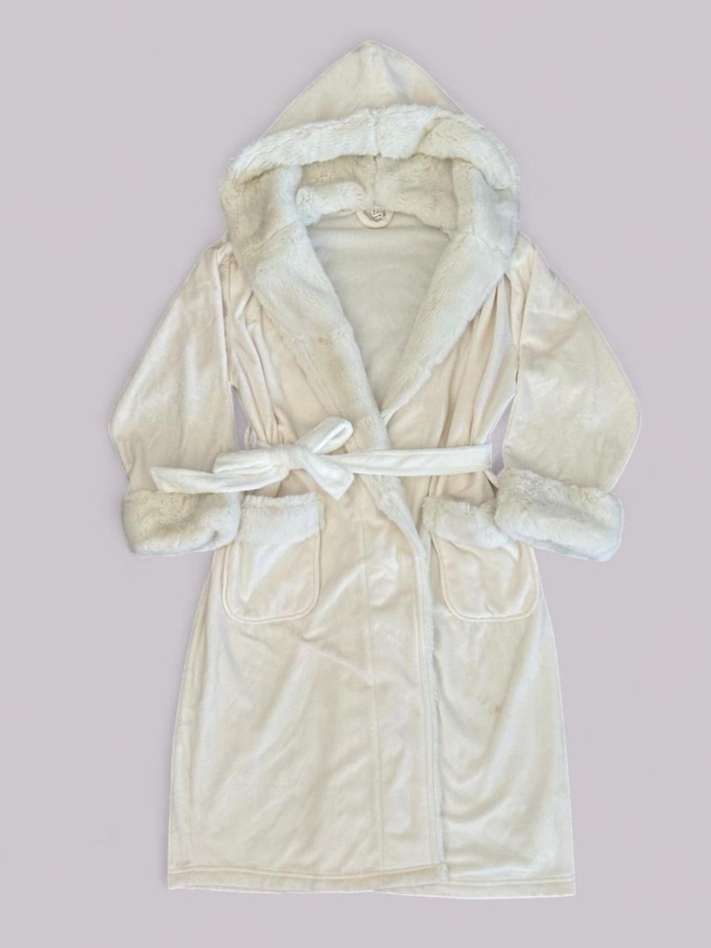 Pottery Barn Faux Fur Trim Luxury Hooded Spa Robe